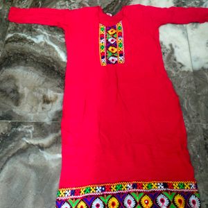 Red Embroaidary Kurtis Blue Palazzos.