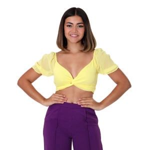 Yellow Premium Look Knot Crop Top