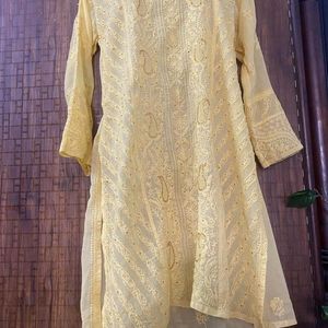 Yellow Chikankari Embroidered Kurta