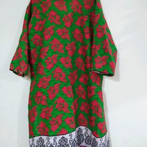 Green W Red Printed Kurti