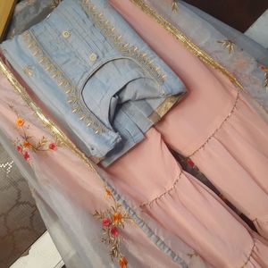 Heavy Pink Gray Sharara Set