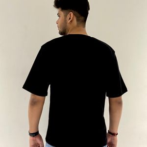 Oversize Round Neck Solid Black Cotton Tshirt