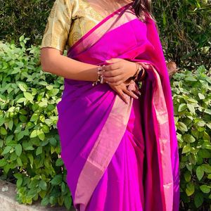 Pink Saree With Golden Blouse Combo
