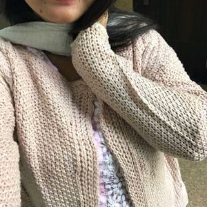 Beige Chunky Cardigan Sweater