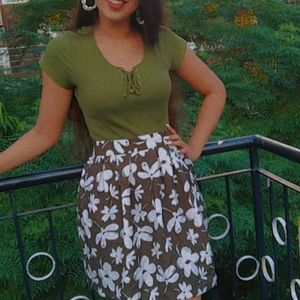 Olive Floral Plated Skirt