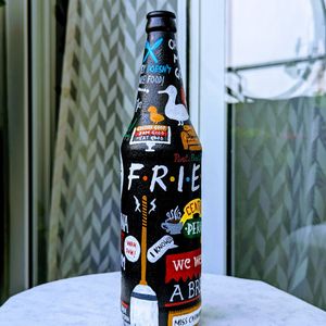 “Friends” Theme Handpainted Glass Bottle