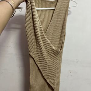 Beige Bodycon Ribbed Dress