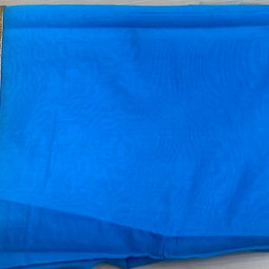 Blue Saree With Golden Border