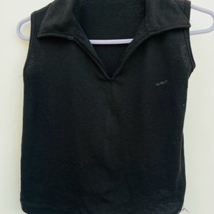 Black V Neck Collar Top