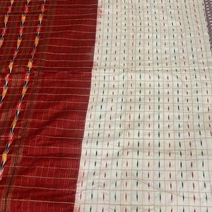 Vintage Pochampally ikkat Silk red & White saree