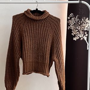 H&M Brown High Neck Heavy Knit Sweater