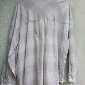 H&M Women White &Taupe Pure Cotton Flannel Shirt