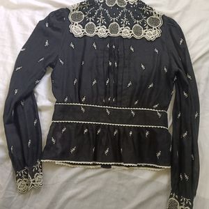 Black Cutwork And Embroidery Top