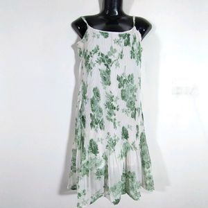 White With Green Printed Dress (Women's)