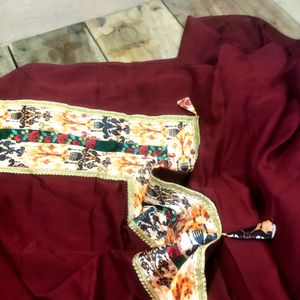 Maroon And Multi Colour Combined Unused Saree