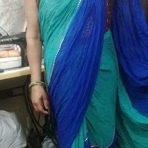 Stylish Dark Blue & Light Green Saree