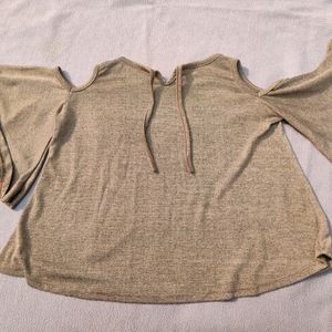 Bell Sleeves Cold Shoulder Brown Top