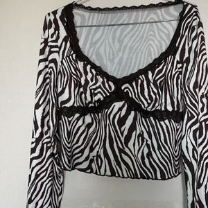 SHEIN RIBBED DETAIL ZEBRA PRINT TOP