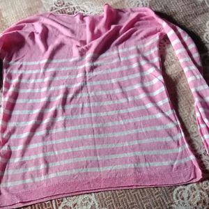 Pink  N White Strip Sweater