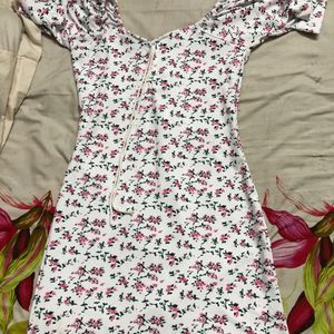 White Floral Bodycone Dress Knee Length