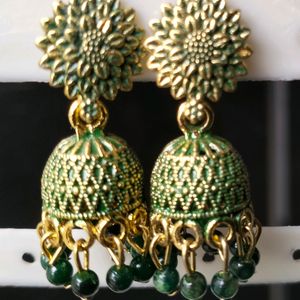 Dark Green Small jhumkhi Earrings For Women