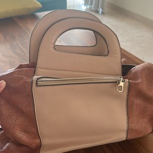 Leather Korean Trendy Bag Cream And Brown Shaded