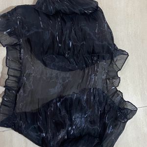 Transparent Frilled Black Short Shrug .