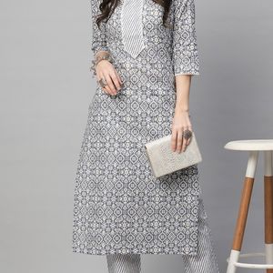 Grey Printed Kurta Set