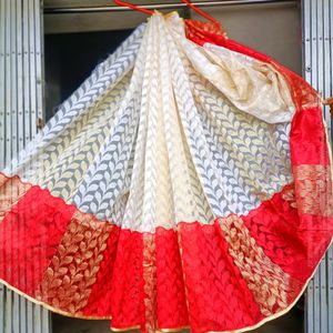 🤍❤️  white red cotton silk saree ❤️🤍