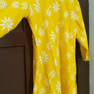 Yellow Kurti With White Flower