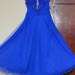 Blue designer gown with flares and with inner & accessory for girls