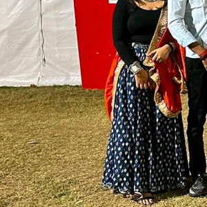 Indigo Hand Block Printed Jaipuri Skirt