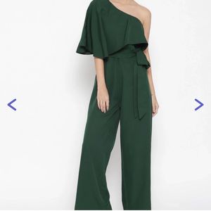 Shein Green Satin One Shoulder Jumpsuit