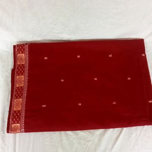 Women Beautiful Maroon Cotton Saree