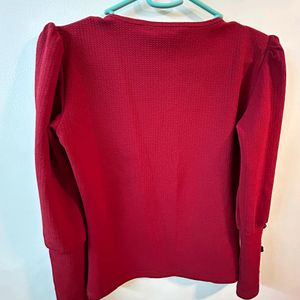 Women Maroon Full Sleeves Top