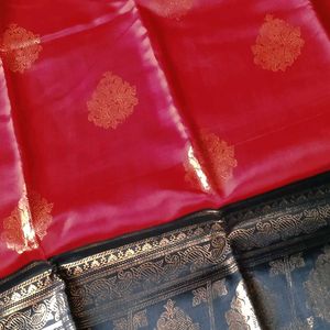 Mysore Silk Red Colour Foil Print Saree