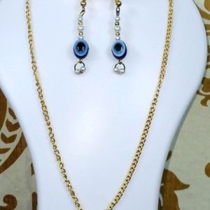 Neck pendent chain Gold silver eyerring Combo evil