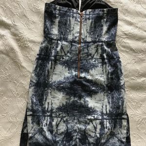 Bustier  Lycra Denim Abstract Print Bodycon