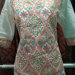 White Multi Colour Embroidery Suit