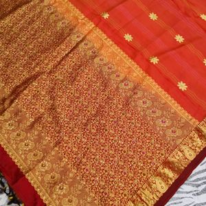 Orange N Maroon pure Kanchi pattu saree