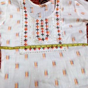 White Thread nd Mirror Work Kurti