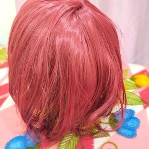 Red Korean Hair Full Head Wig With Bangs