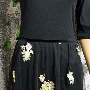 Floral Embroidered Black Dress