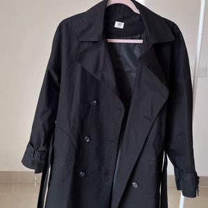 Oversized Black Cotton Trench Coat