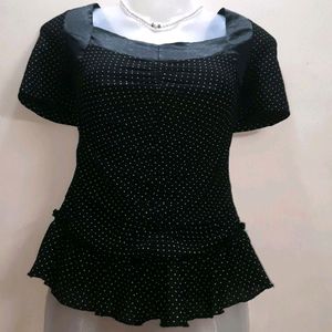 Black Retro Polkadot Top✨️