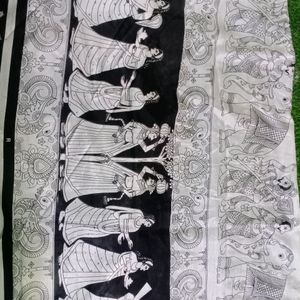 Kalamkari Dola silk black white