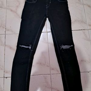 Black Knee Cut Denim