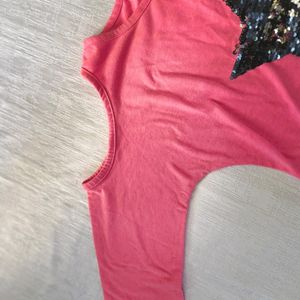 Coral Pink Top With Turning Sequences