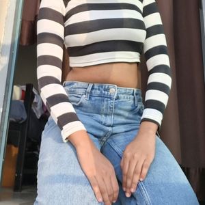 Black and White Striped Crop Top