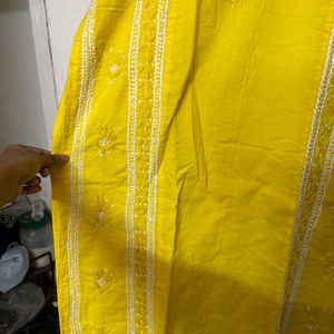 Chikankari Yellow Kurti